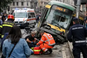 tram deragliato a Milano dopo incidente sulla linea 9 in viale Vittorio Veneto